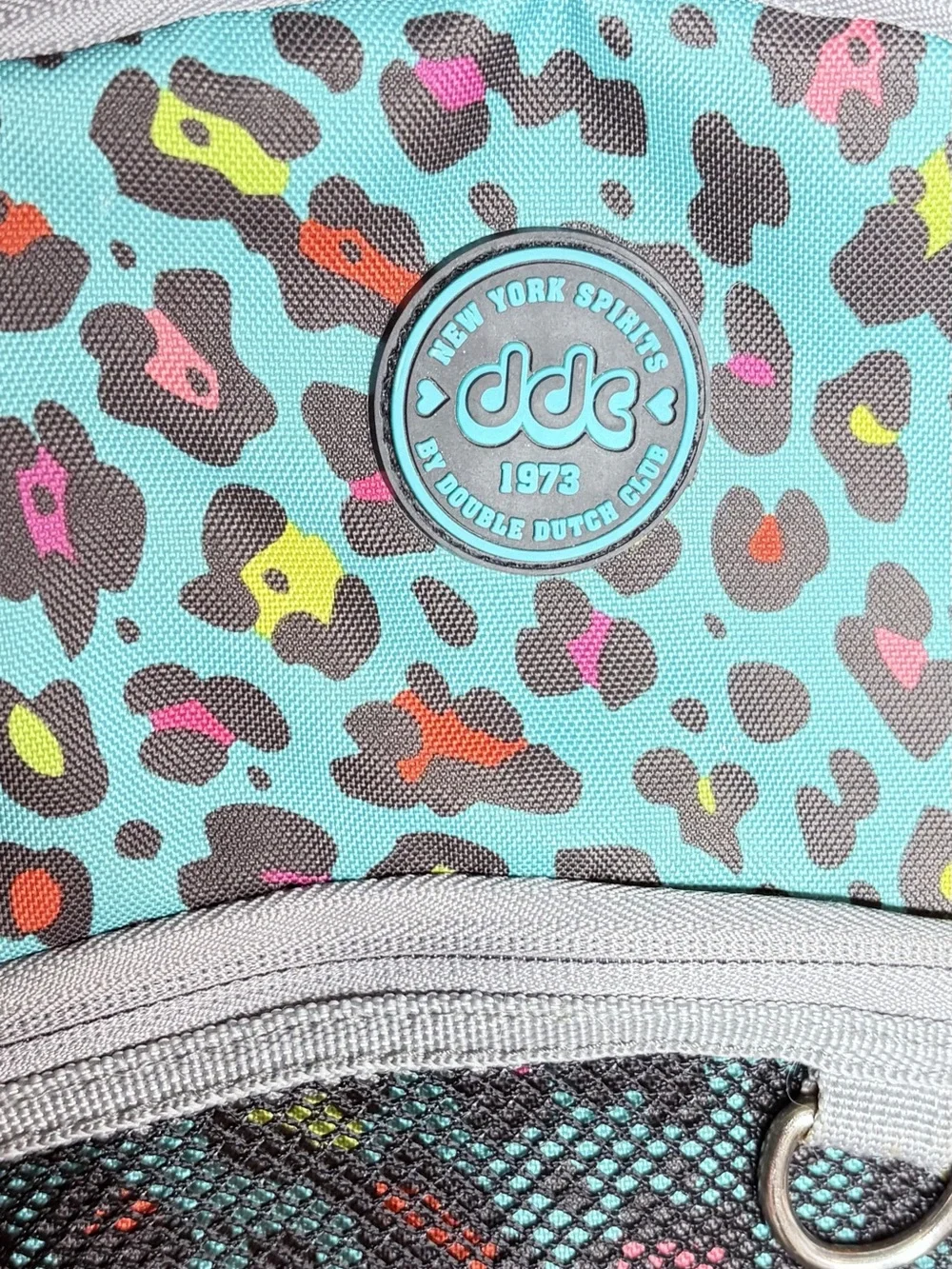 Double Dutch Club Teal Leopard Print Laptop Backpack with Padded Compartment